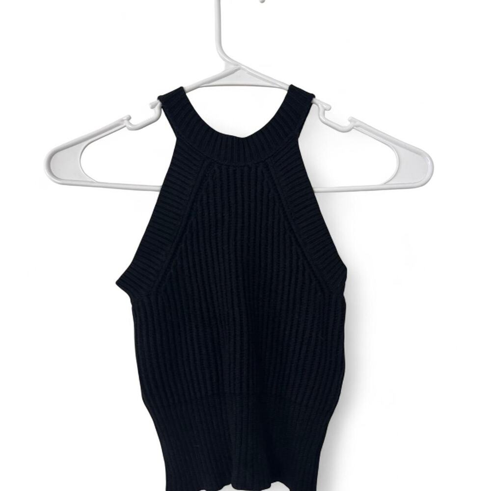 Brandy Melville black high neckline one size cropped cable-knit tank top